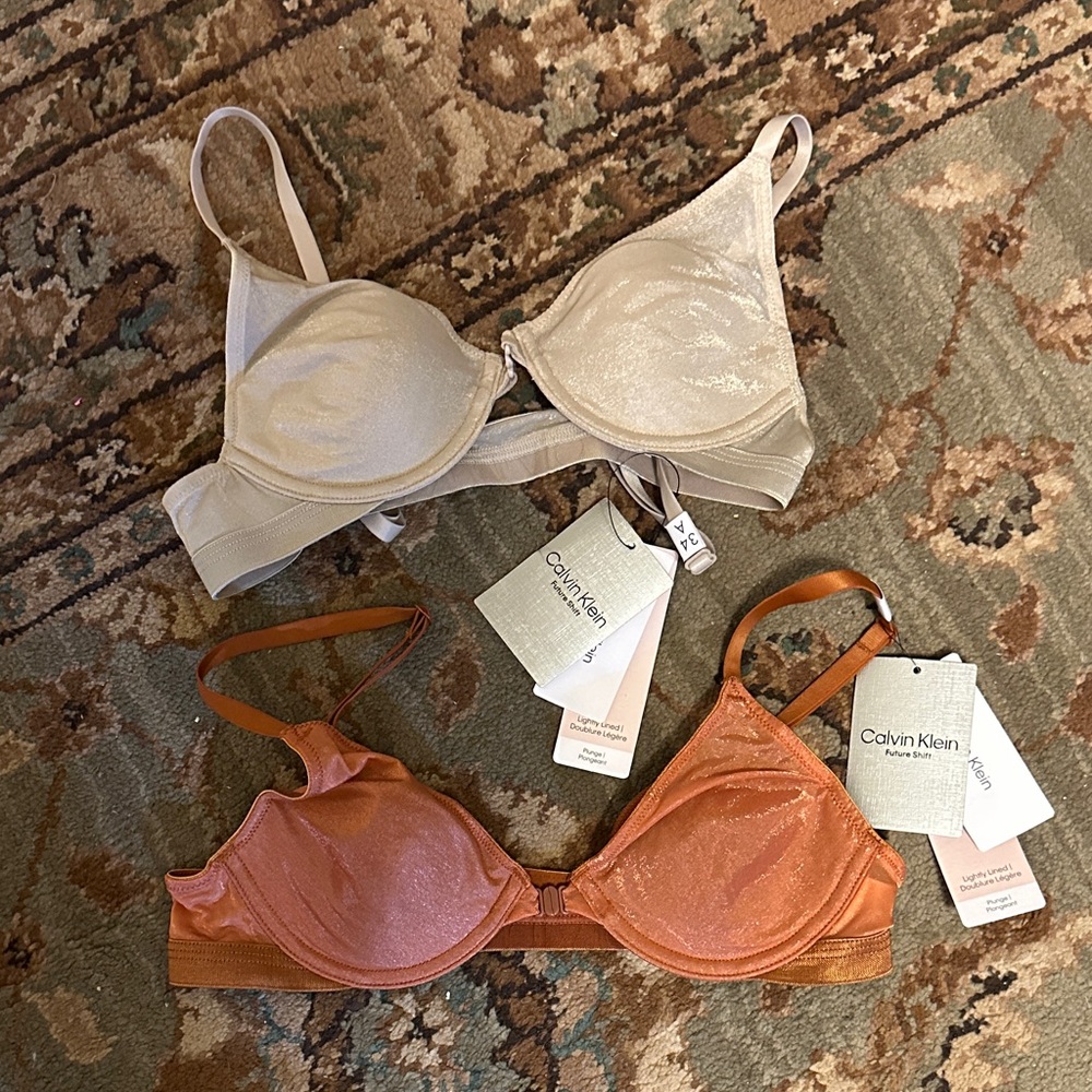 2 NWT 34A Calvin Klein Tan and Orange Bras